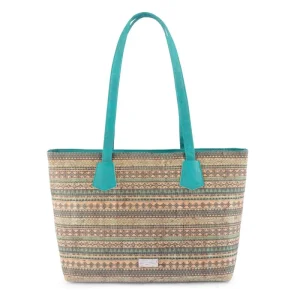 Τσάντα από Vegan φελλό Aztec tote bag Τυρκουάζ