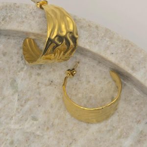 Ατσάλινα Σκουλαρίκια Wave Gold Hoops