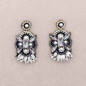 Κρεμαστά Σκουλαρίκια Statement Μαύρο-Ασημί