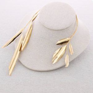 Ατσάλινο Κολιέ Χρυσά Φύλλα