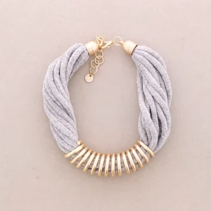 Κολιέ Fluffy Γκρι με ύφασμα