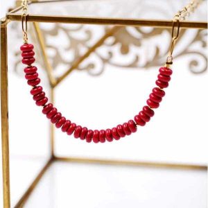 Κόκκινο Κολιέ Boho Chic Statement Ατσάλινο με πέτρες