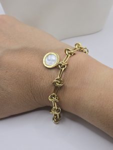 Ατσάλινο Βραχιόλι με Πέρλα και Χρυσή Αλυσίδα