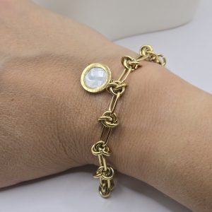 Ατσάλινο Βραχιόλι με Πέρλα και Χρυσή Αλυσίδα