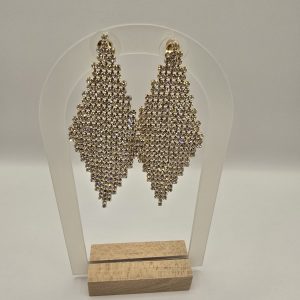 Κρεμαστά Σκουλαρίκια Ατσάλινα με Στρας – Χρυσά