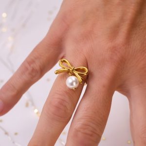Ατσάλινο Δαχτυλίδι Bow Pearl με φιόγκο